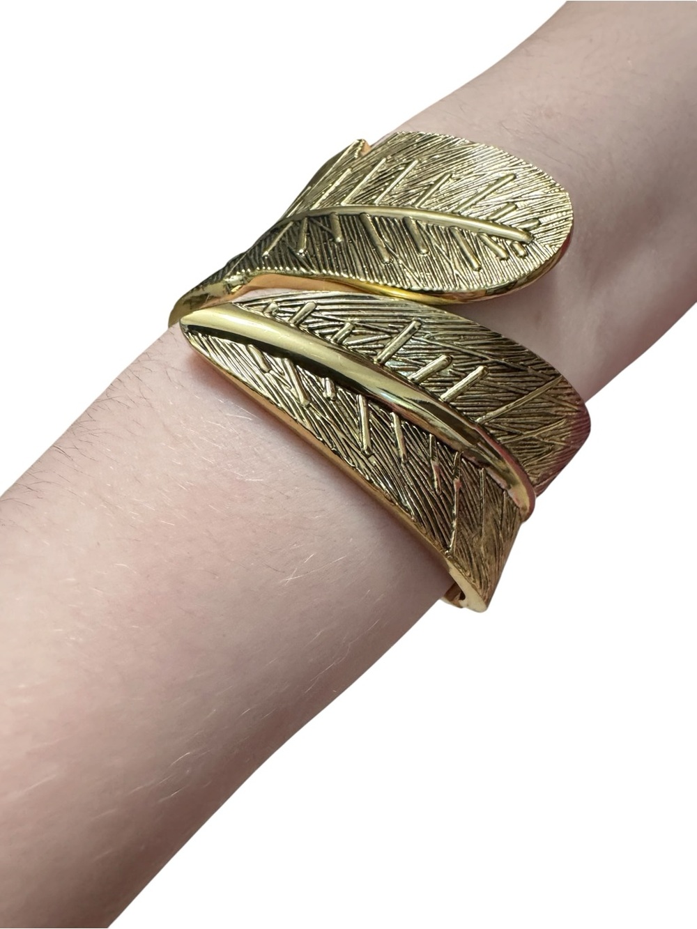 Gold Leaf Wrap Cuff Bracelet Statement Hinged Bangle NWOT